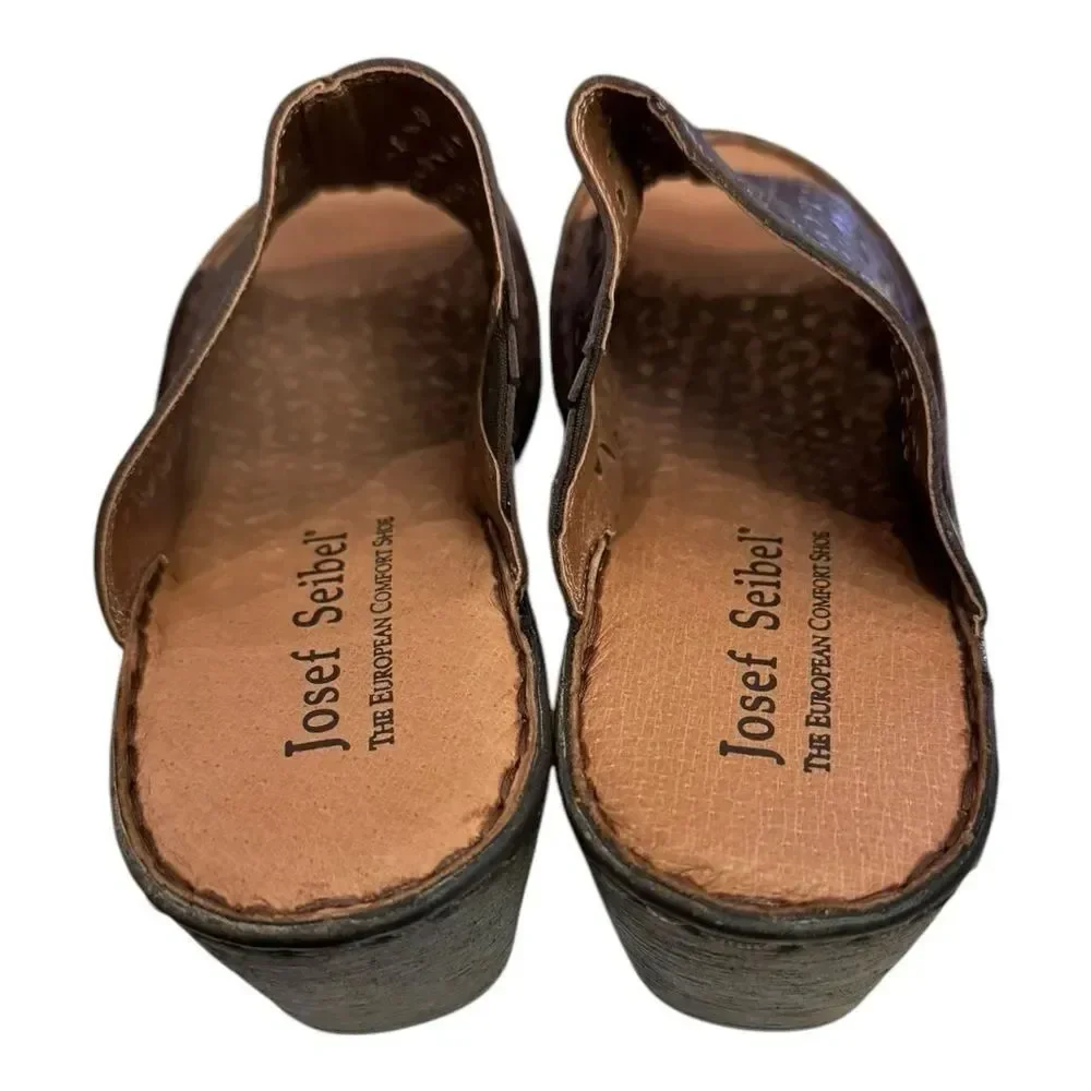 New Josef Seibel Rebecca 25 Women Brown Leather Slide Platform Sandals. 37 6 6.5
